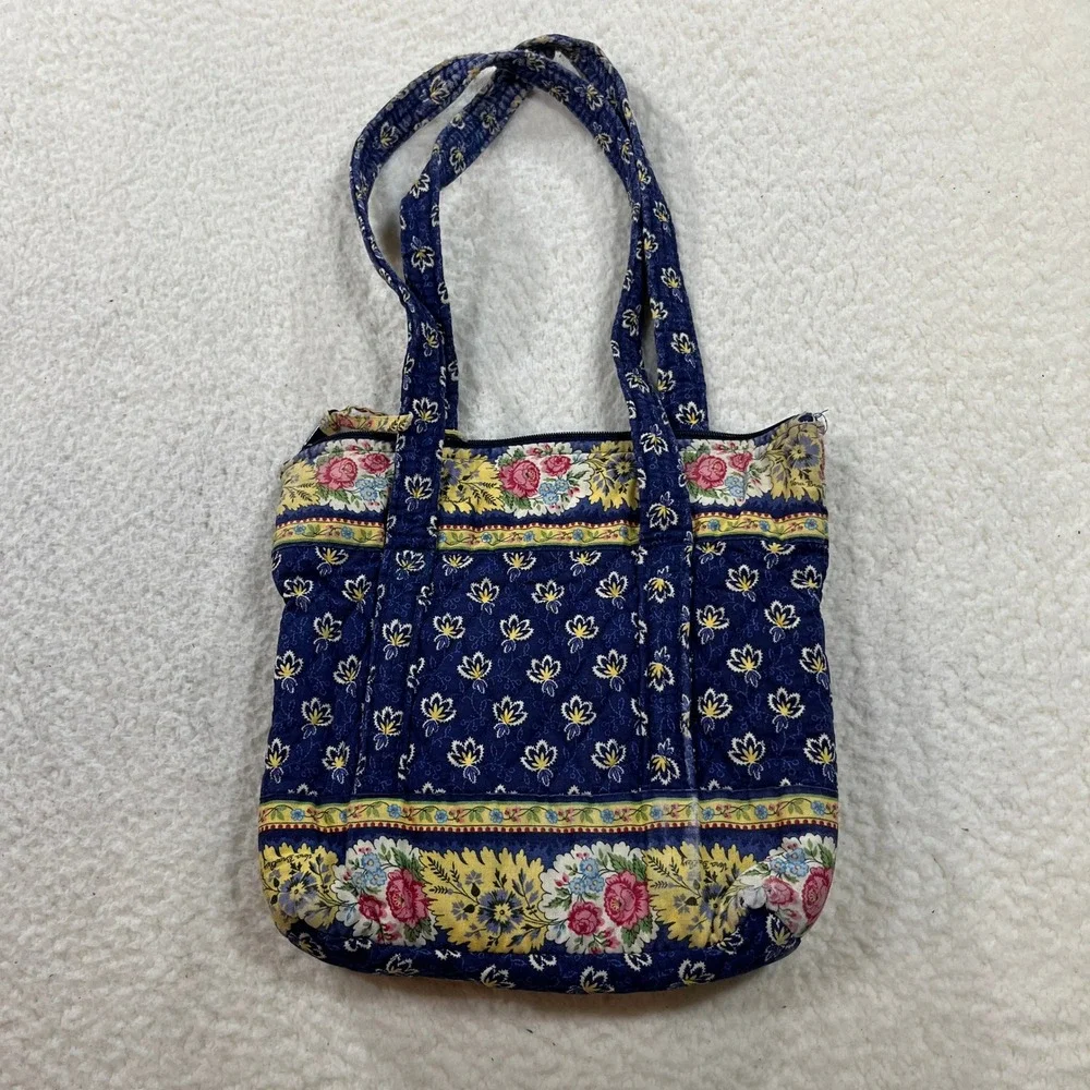 Vera Bradley Tote Bag Women Small Blue Yellow Floral Quilted Shoulder Handbag